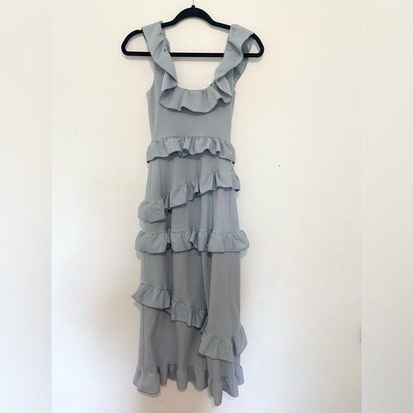 Show Me Your Mumu Greta Midi Dress Silver Sage Stretch Crepe Blue XS - Picture 7 of 7
